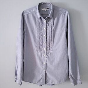 INES DE LA FRESSANGE Uniqlo Cotton Pintuck Long-Sleeve Button-down Shirt Size XS